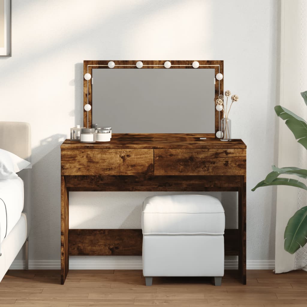 vidaXL Dressing Table with LED Smoked Oak 100x40x120 cm