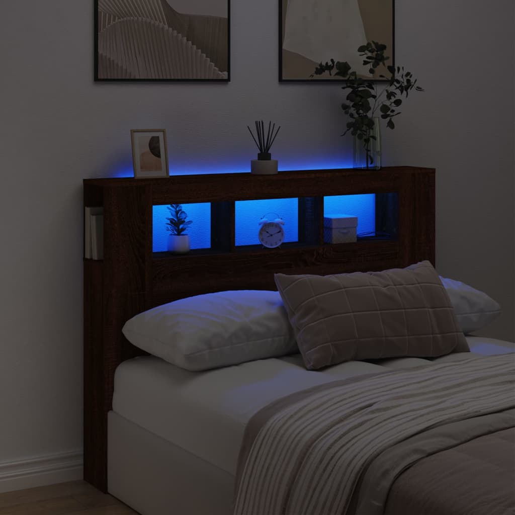 vidaXL LED Headboard Brown Oak 140x18.5x103.5 cm Engineered Wood