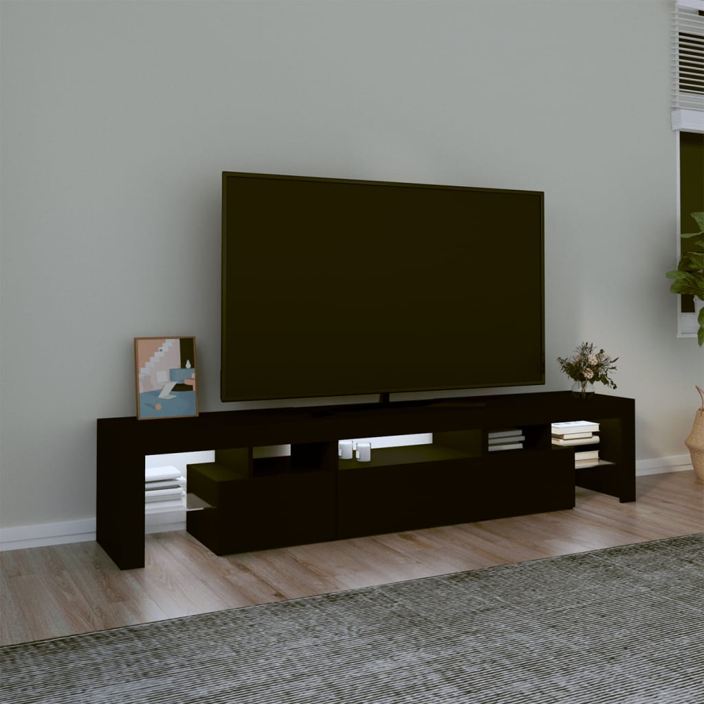 vidaXL TV Cabinet with LED Lights Black 200x36.5x40 cm