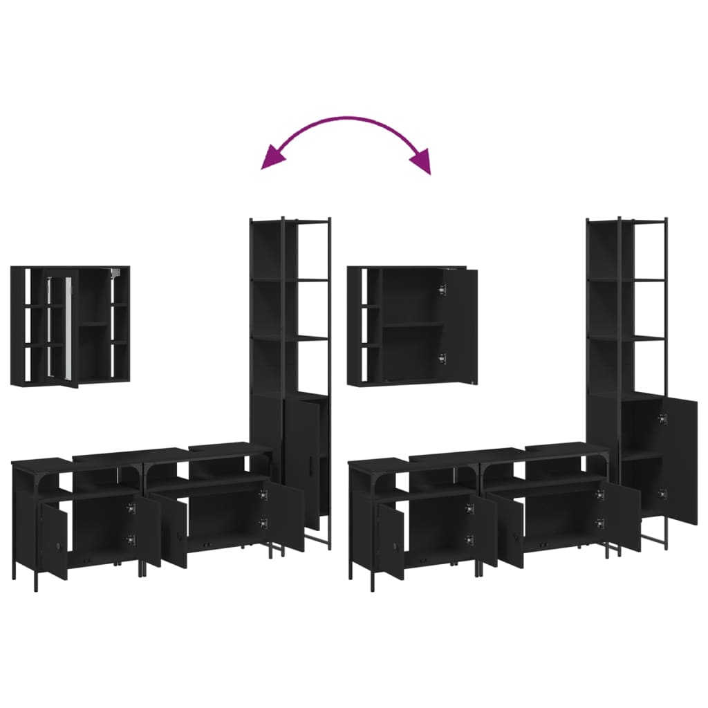 vidaXL 4 Piece Bathroom Cabinet Set Black Engineered Wood