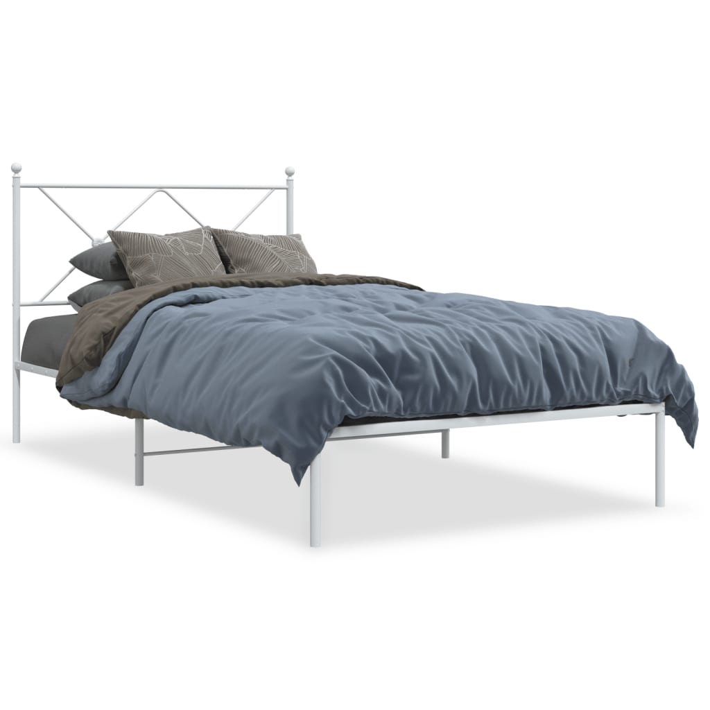 vidaXL Metal Bed Frame without Mattress with Headboard White 100x200 cm