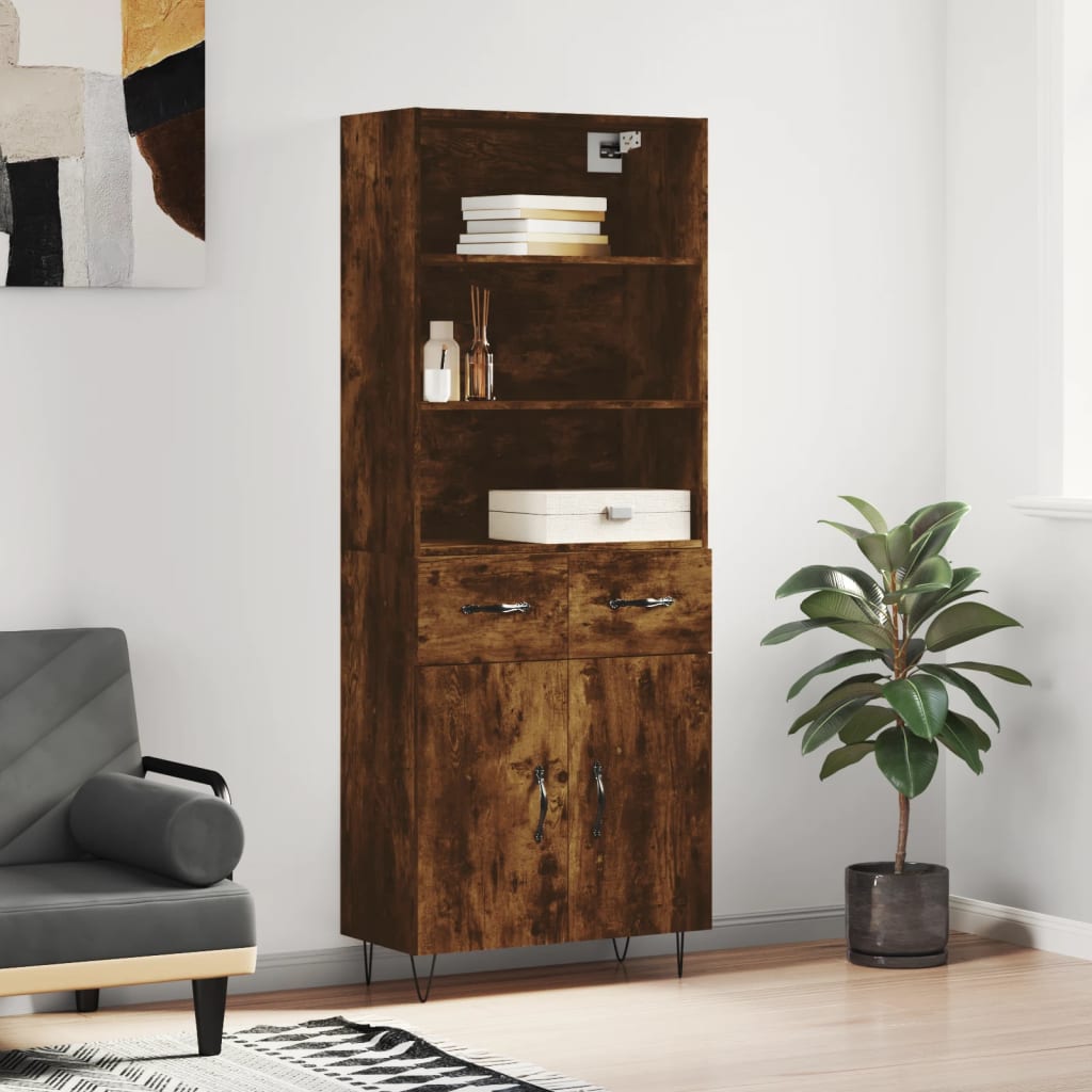 vidaXL Highboard Smoked Oak 69.5x34x180 cm Engineered Wood