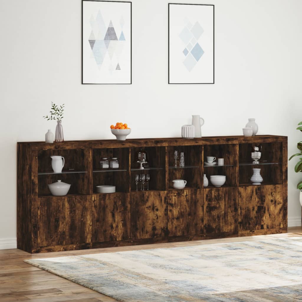 vidaXL Sideboard with LED Lights Smoked Oak 283x37x100 cm