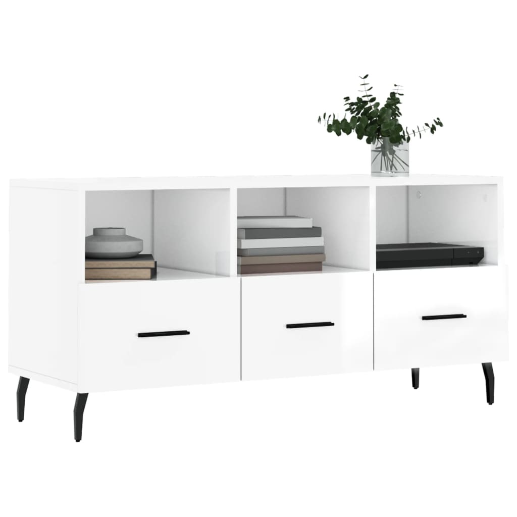 vidaXL TV Cabinet High Gloss White 102x36x50 cm Engineered Wood