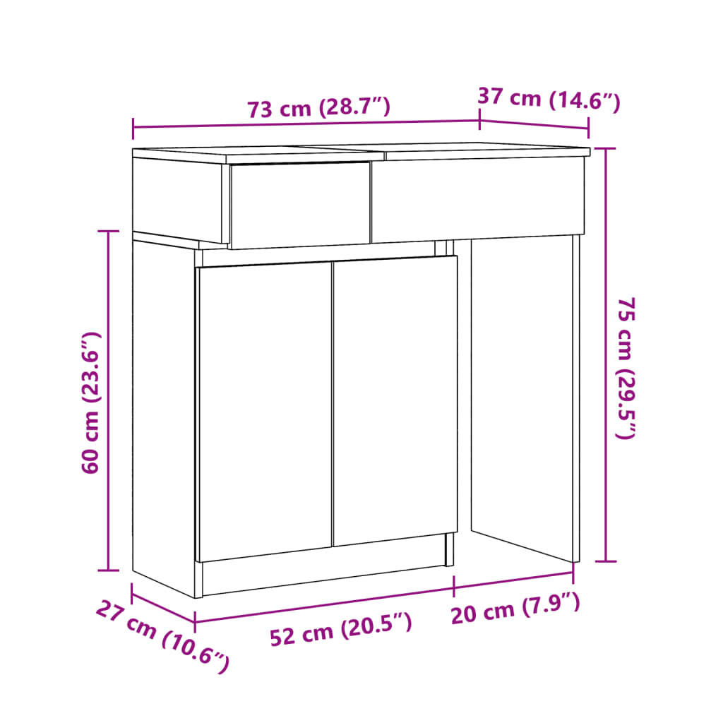 vidaXL Dressing Table with LED Brown Oak 115x37x110.5 cm