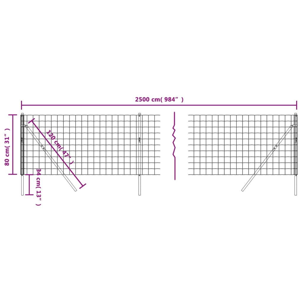 vidaXL Wire Mesh Fence Green 0.8x25 m Galvanised Steel