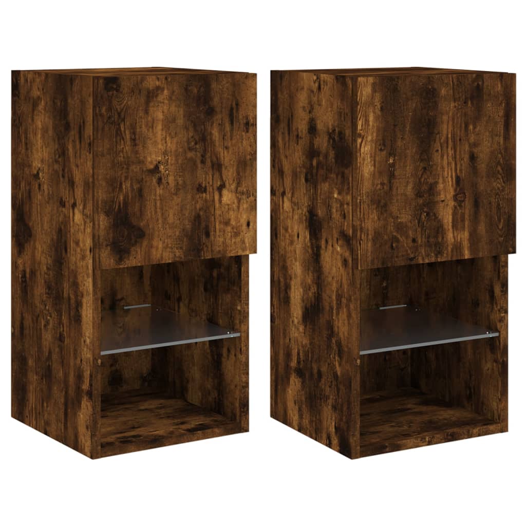 vidaXL TV Cabinets with LED Lights 2 pcs Smoked Oak 30.5x30x60 cm