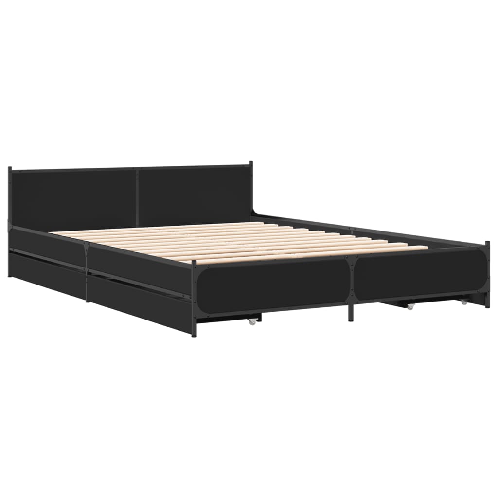 vidaXL Bed Frame with Drawers without Mattress Black 150x200 cm King Size