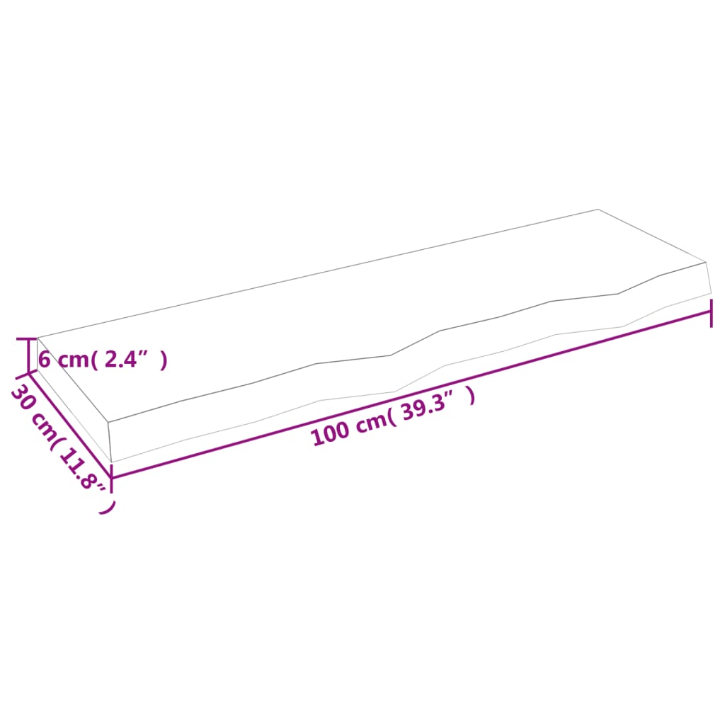 vidaXL Bathroom Countertop 100x30x(2-6) cm Untreated Solid Wood