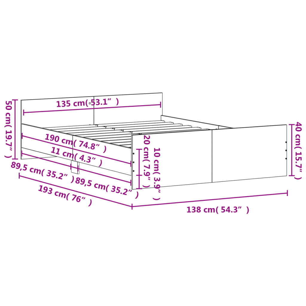 vidaXL Bed Frame without Mattress Smoked Oak 135x190 cm Double