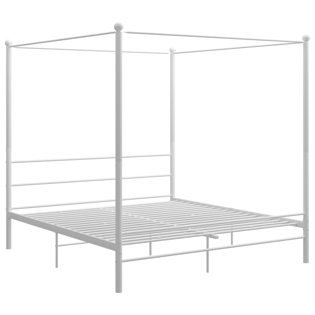 vidaXL Canopy Bed Frame without Mattress White Metal 180x200 cm Super King