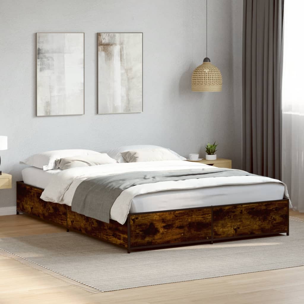 vidaXL Bed Frame without Mattress Smoked Oak 150x200 cm King Size