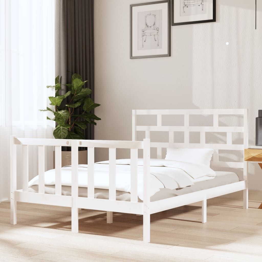 vidaXL Bed Frame without Mattress White Solid Wood 140x190 cm (810063+814195)