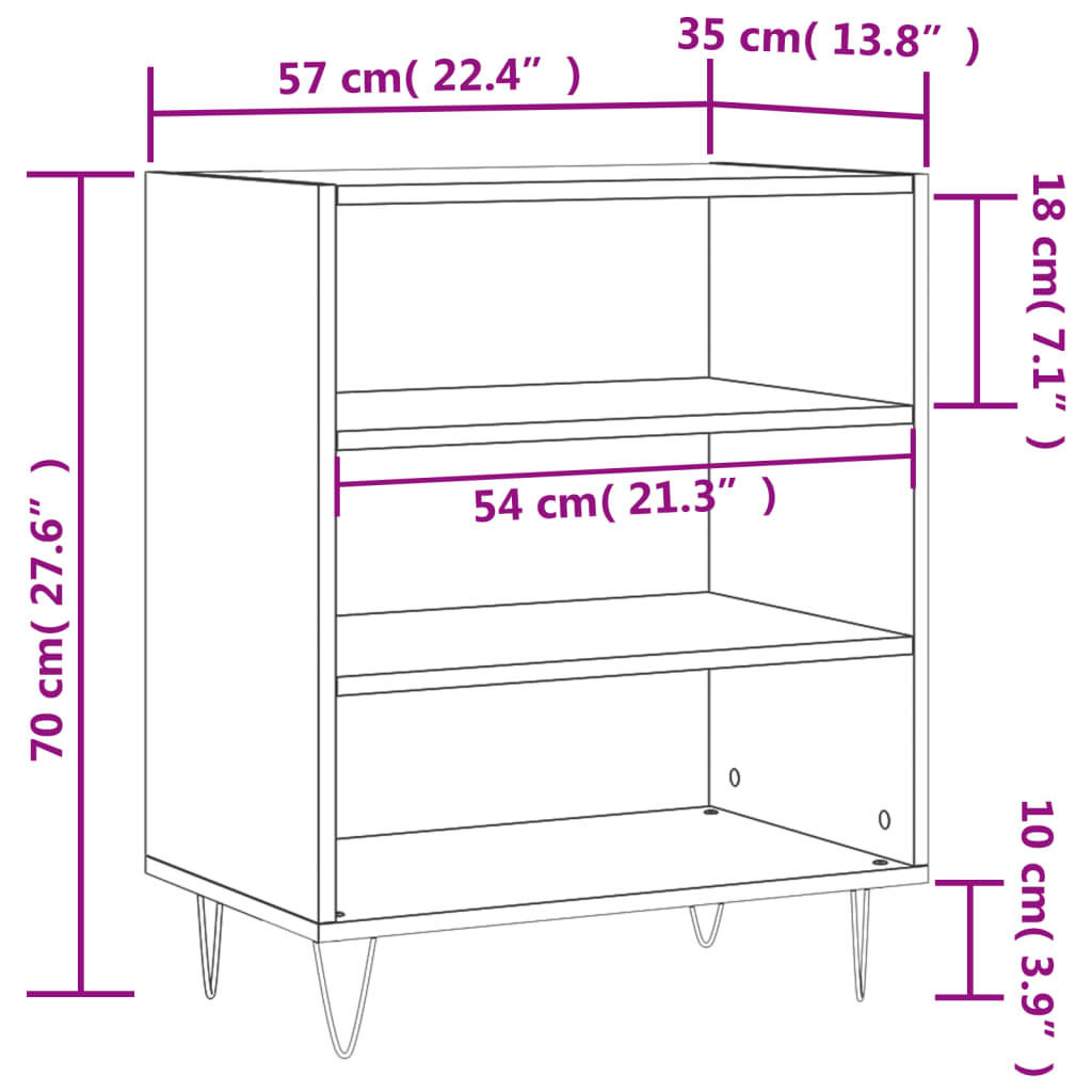 vidaXL Sideboard White 57x35x70 cm Engineered Wood