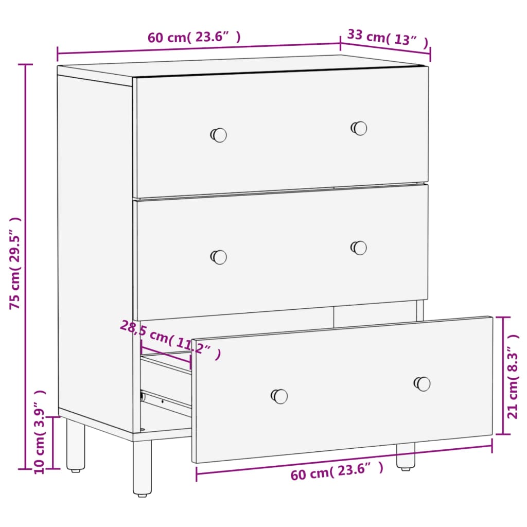 vidaXL Side Cabinet Black 60x33x75 cm Solid Wood Mango