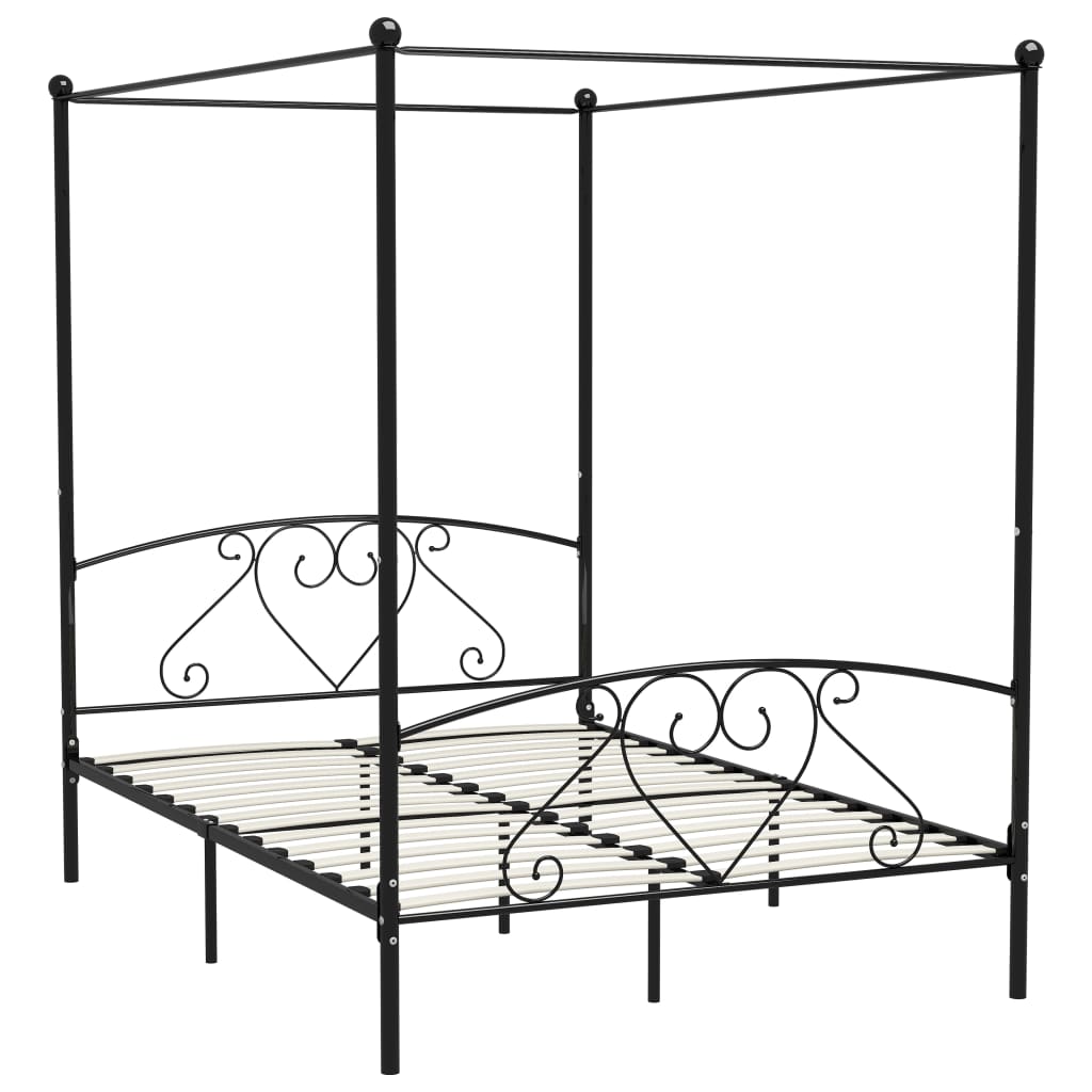 vidaXL Bed Frame without Mattress with Canopy Black 140x200 cm Metal