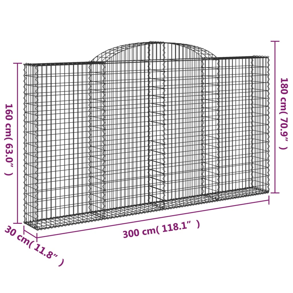 vidaXL Arched Gabion Baskets 9 pcs 300x30x160/180 cm Galvanised Iron