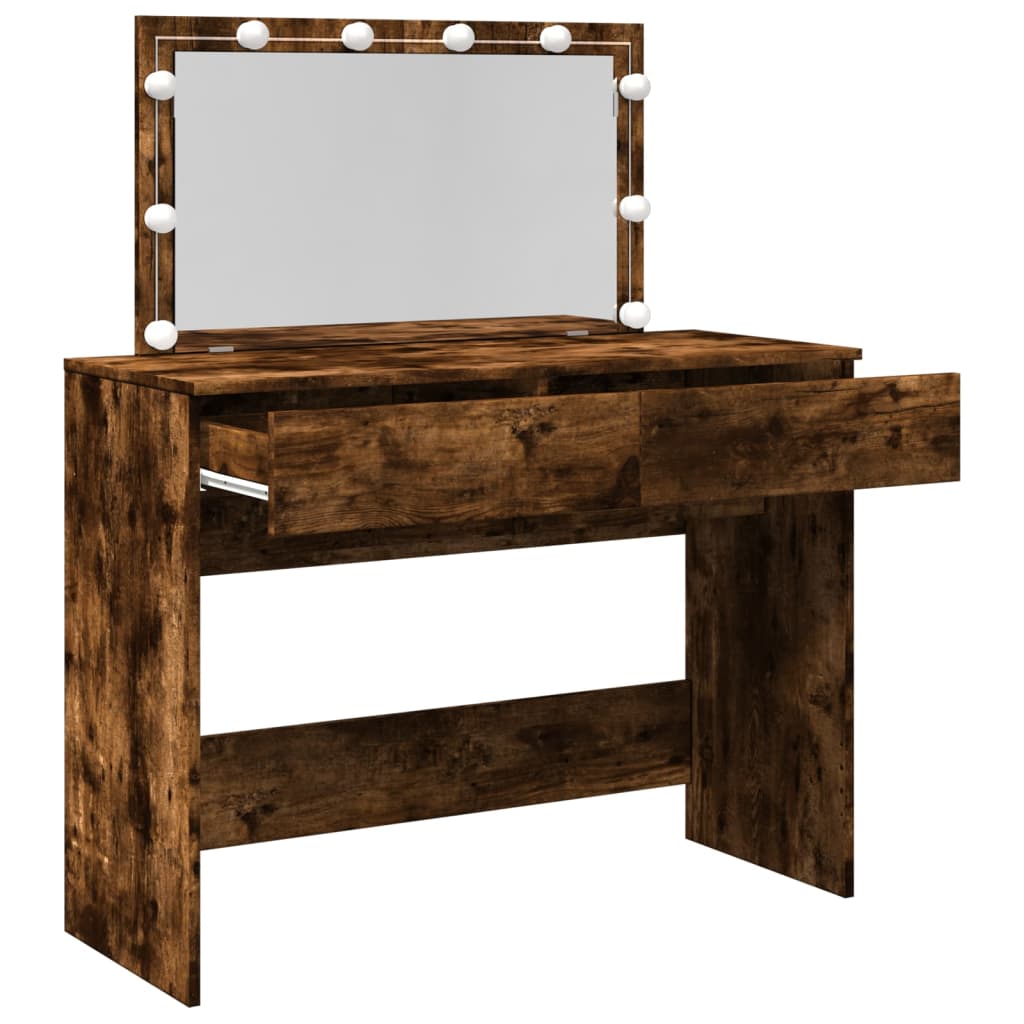 vidaXL Dressing Table with LED Smoked Oak 100x40x120 cm