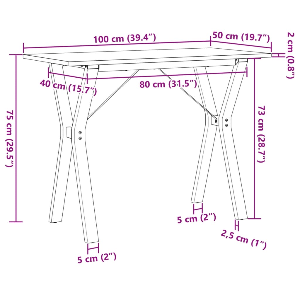 vidaXL Dining Table Y-Frame 100x50x75 cm Solid Wood Pine and Cast Iron