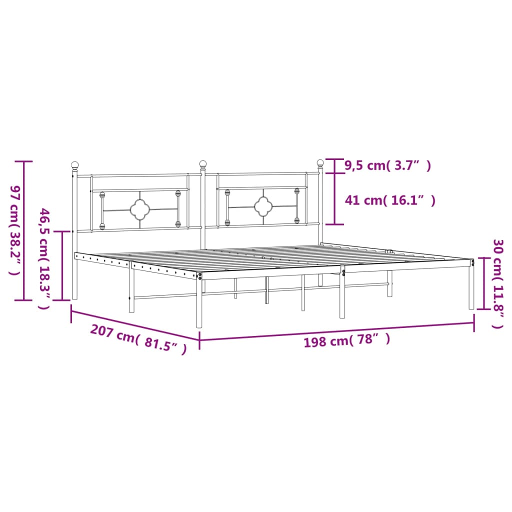 vidaXL Metal Bed Frame without Mattress with Headboard Black 193x203 cm