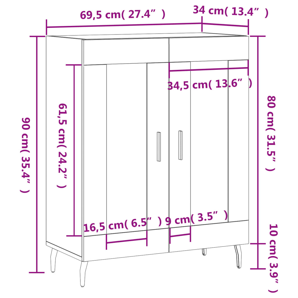 vidaXL Sideboard Sonoma Oak 69.5x34x90 cm Engineered Wood