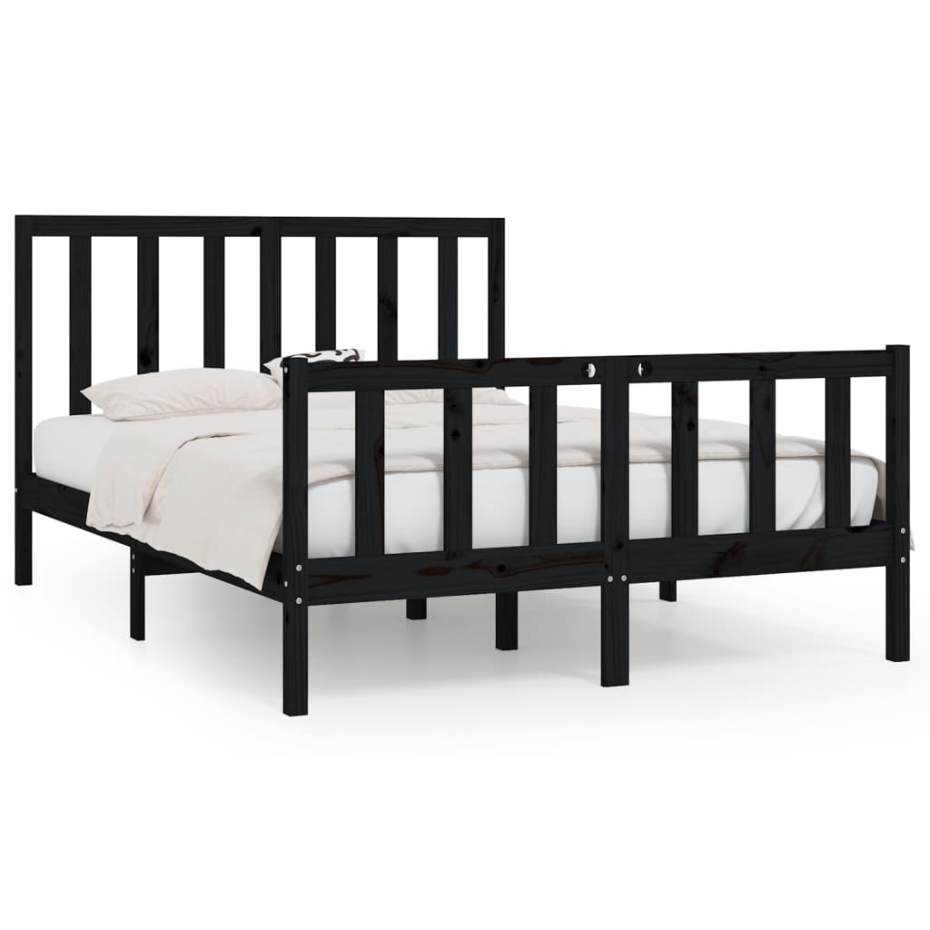 vidaXL Bed Frame without Mattress Black 150x200 cm King Size Solid Wood