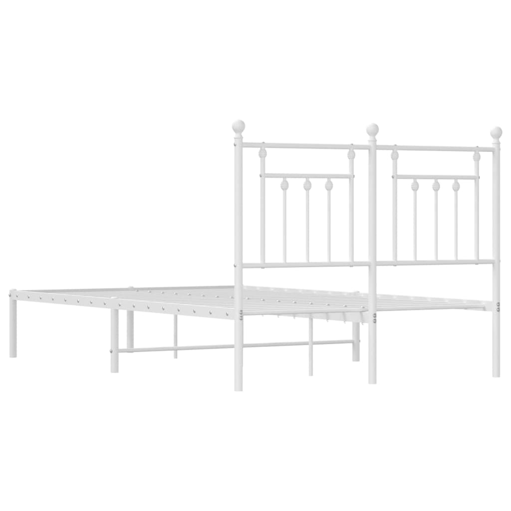 vidaXL Metal Bed Frame without Mattress with Headboard White 120x190 cm Small Double