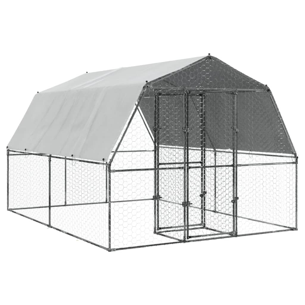 vidaXL Bird Cage with Roof and Door Silver Galvanised Steel