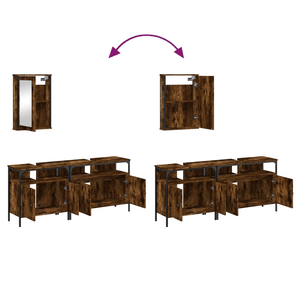 vidaXL 3 Piece Bathroom Furniture Set Smoked Oak Engineered Wood