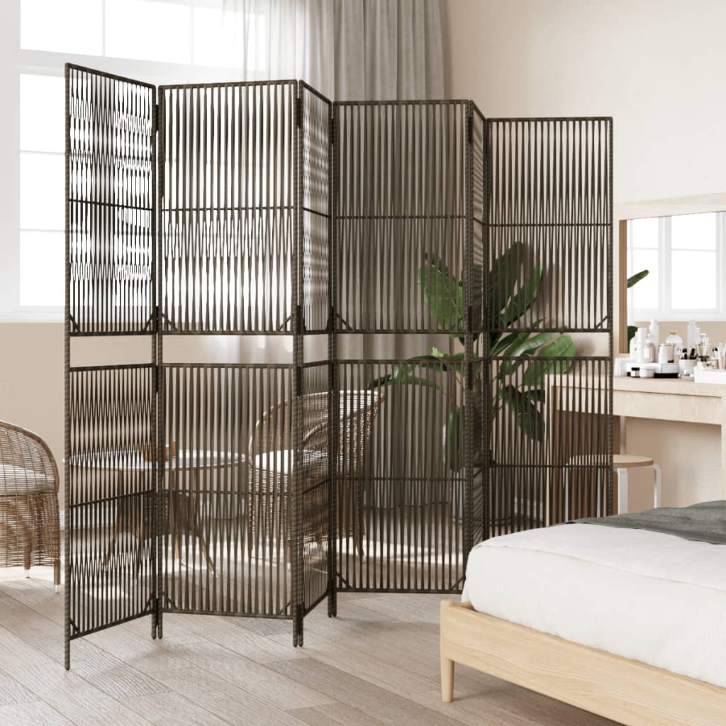 vidaXL Room Divider 6 Panels Grey Poly Rattan