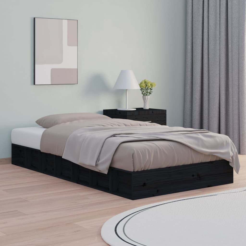 vidaXL Bed Frame without Mattress Black 135x190 cm Double Solid Wood