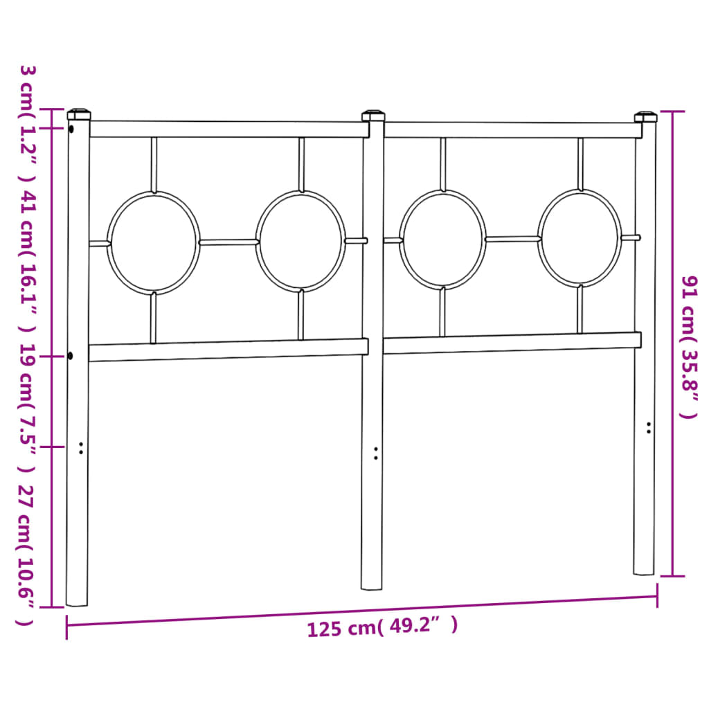 vidaXL Metal Headboard Black 120 cm