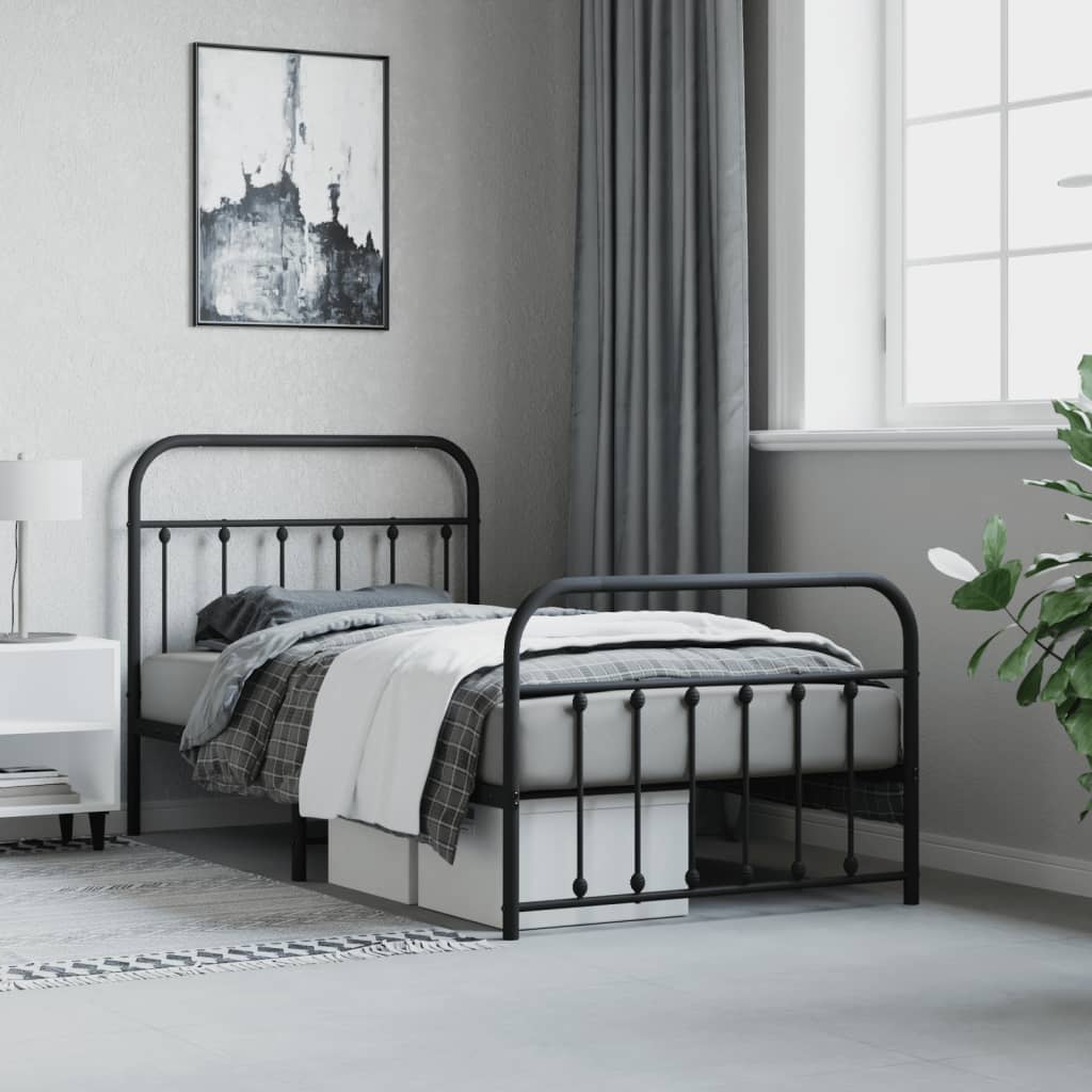 vidaXL Metal Bed Frame without Mattress with Footboard Black 100x190 cm