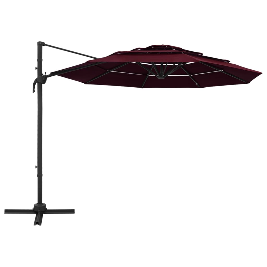 vidaXL 4-Tier Garden Parasol with Aluminium Pole Bordeaux Red 3x3 m