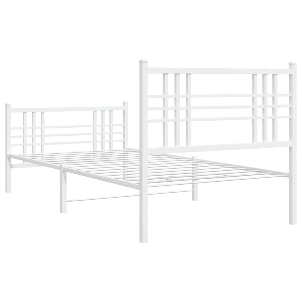 vidaXL Metal Bed Frame without Mattress with Footboard White 90x190 cm Single