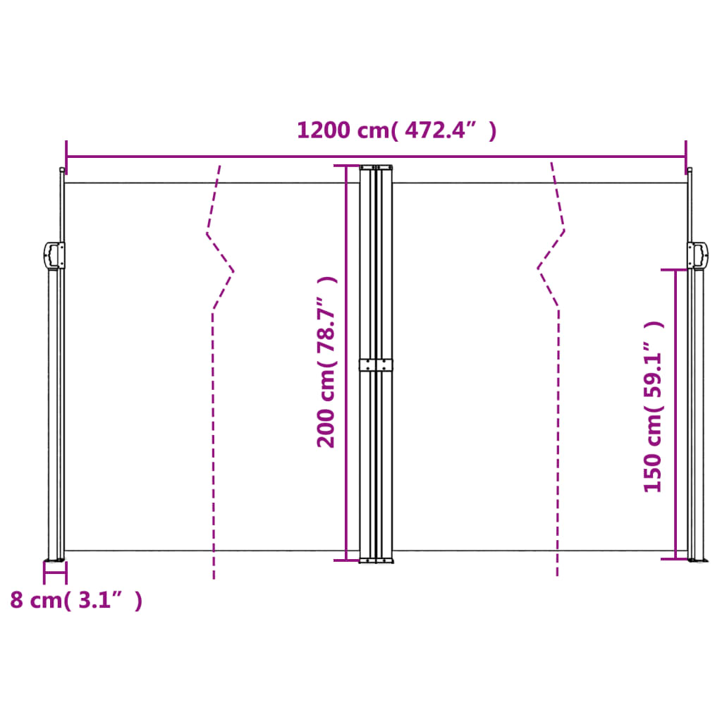 vidaXL Retractable Side Awning Black 200x1200 cm