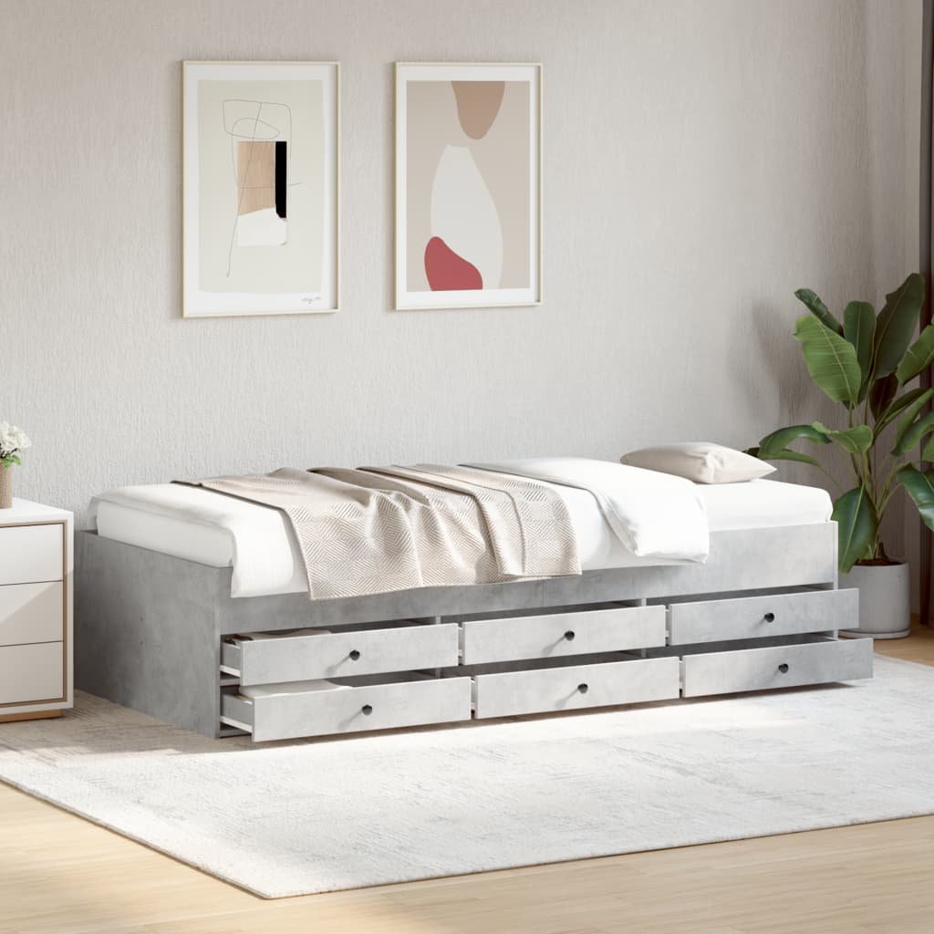 vidaXL Daybed with Drawers without Mattress Concrete Grey 75x190 cm Small Single