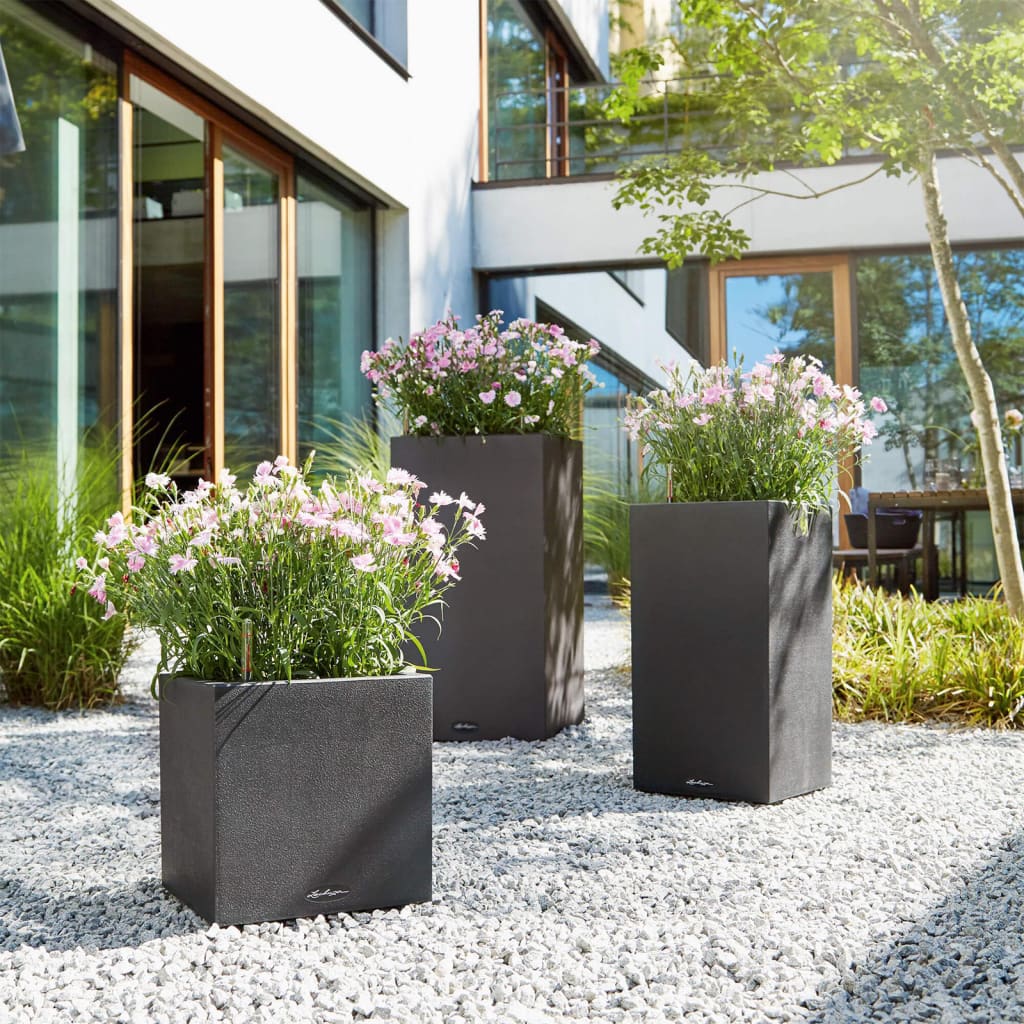 LECHUZA Planter CANTO Stone 30 High ALL-IN-ONE Graphite Black