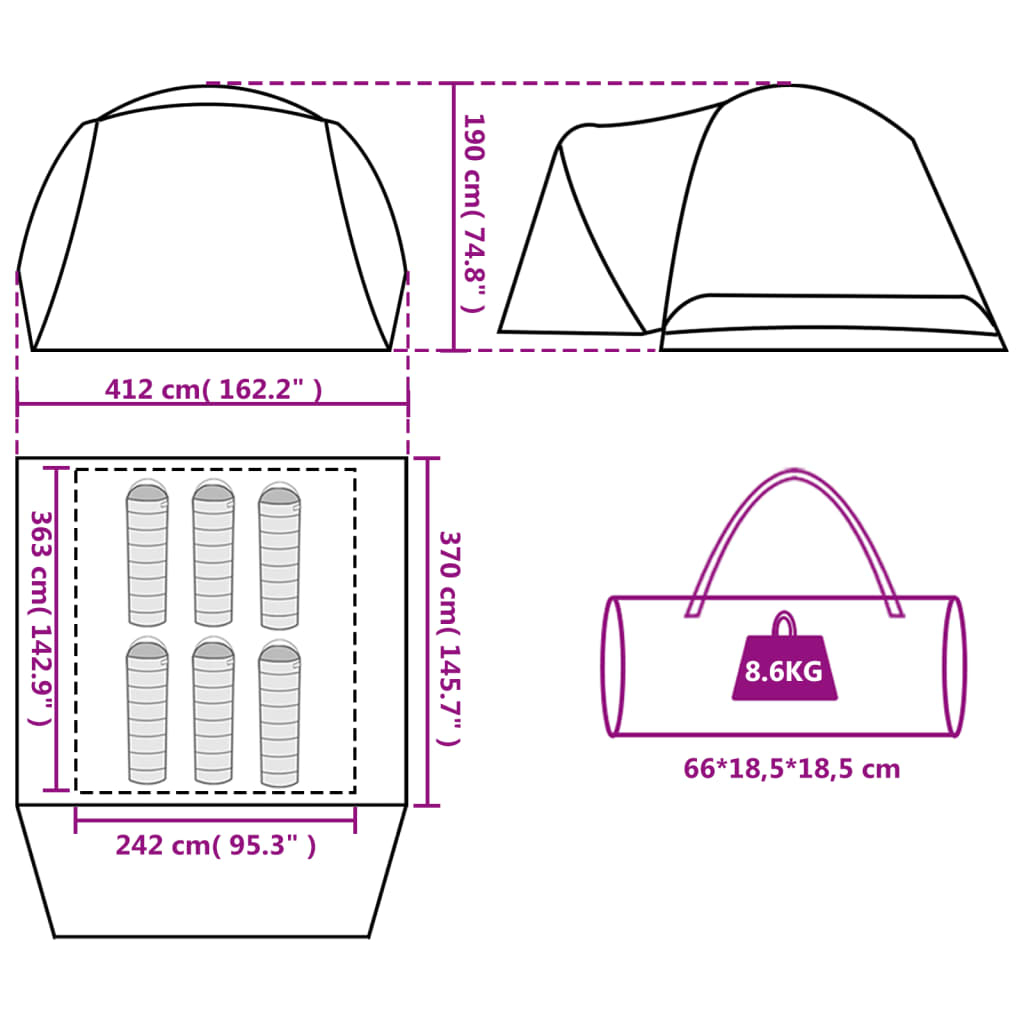 vidaXL Family Tent with Porch 6-Person Grey and Orange Waterproof