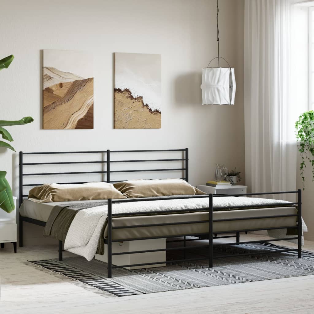 vidaXL Metal Bed Frame without Mattress with Footboard Black 193x203 cm