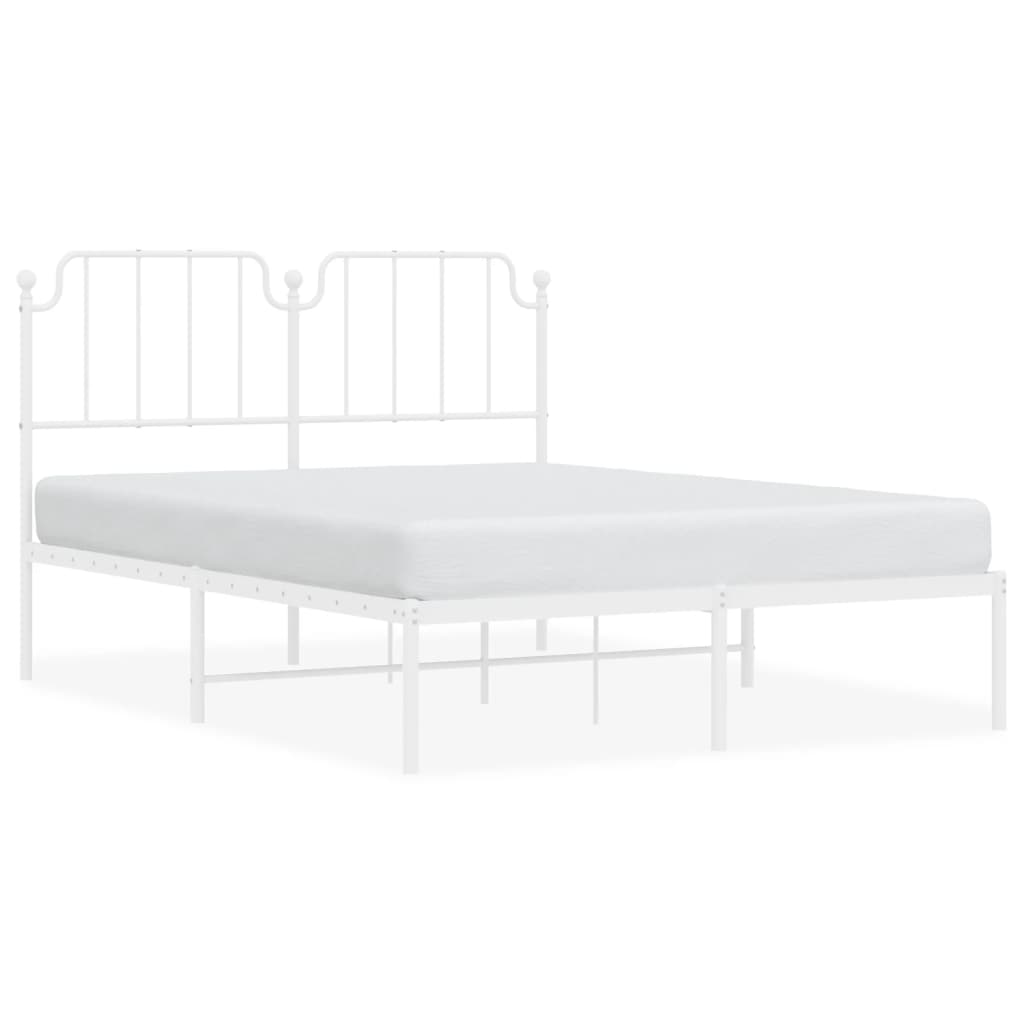 vidaXL Metal Bed Frame without Mattress with Headboard White 140x190 cm