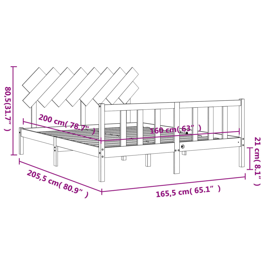 vidaXL Bed Frame without Mattress 160x200 cm Solid Wood Pine