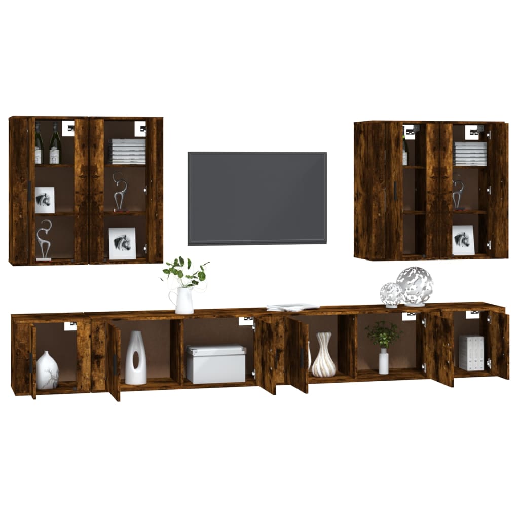 vidaXL 8 Piece TV Cabinet Set Smoked Oak Engineered Wood