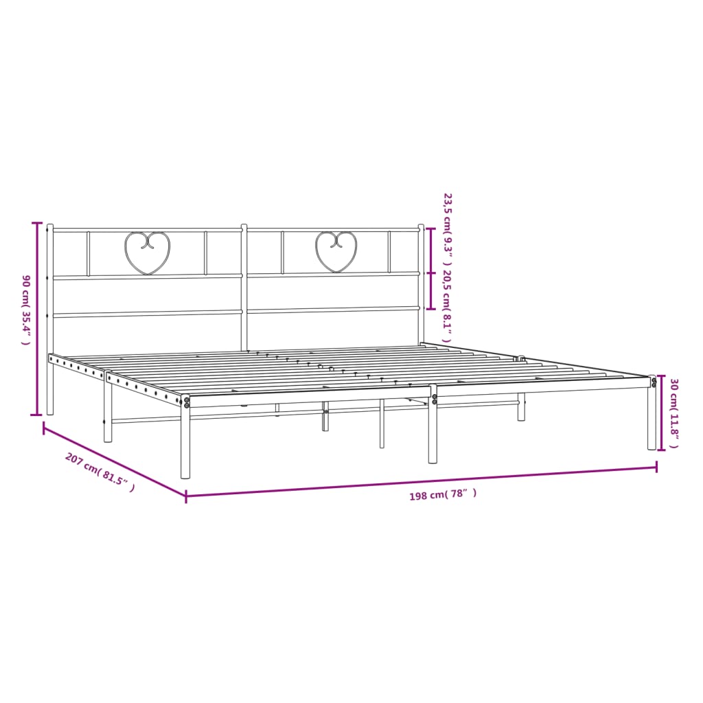 vidaXL Metal Bed Frame without Mattress with Headboard Black 193x203 cm