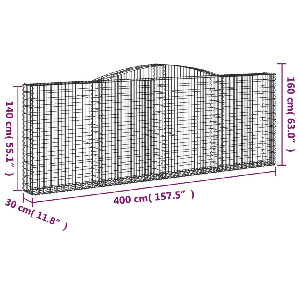 vidaXL Arched Gabion Baskets 5 pcs 400x30x140/160 cm Galvanised Iron