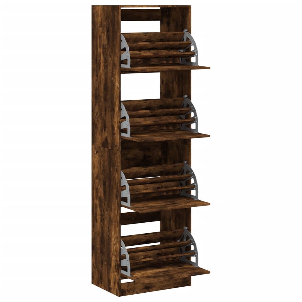 vidaXL Shoe Cabinet with 4 Flip-Drawers Smoked Oak 60x42x204 cm