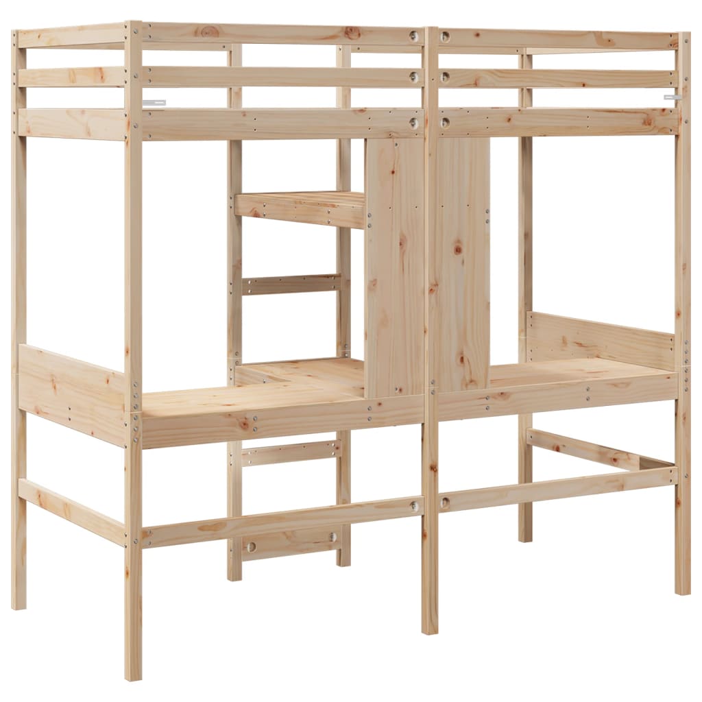 vidaXL Loft Bed Frame without Mattress 75x190cm Solid Wood Pine