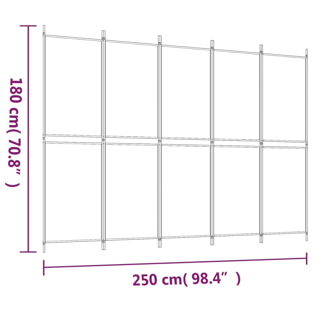 vidaXL 5-Panel Room Divider Anthracite 250x180 cm Fabric