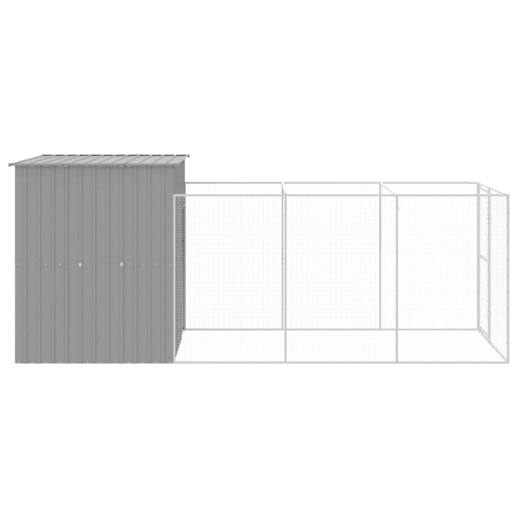 vidaXL Dog House with Run Light Grey 165x455x181 cm Galvanised Steel