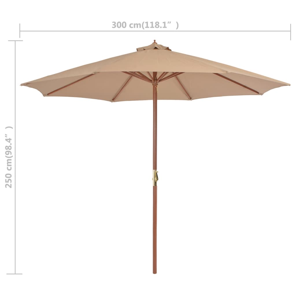 vidaXL Garden Parasol with Wooden Pole 300 cm Taupe